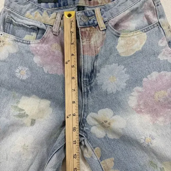 Wild Fable Jeans Women Sz 0 High Rise Light Wash Floral Pattern 90's Festival - Picture 5 of 12